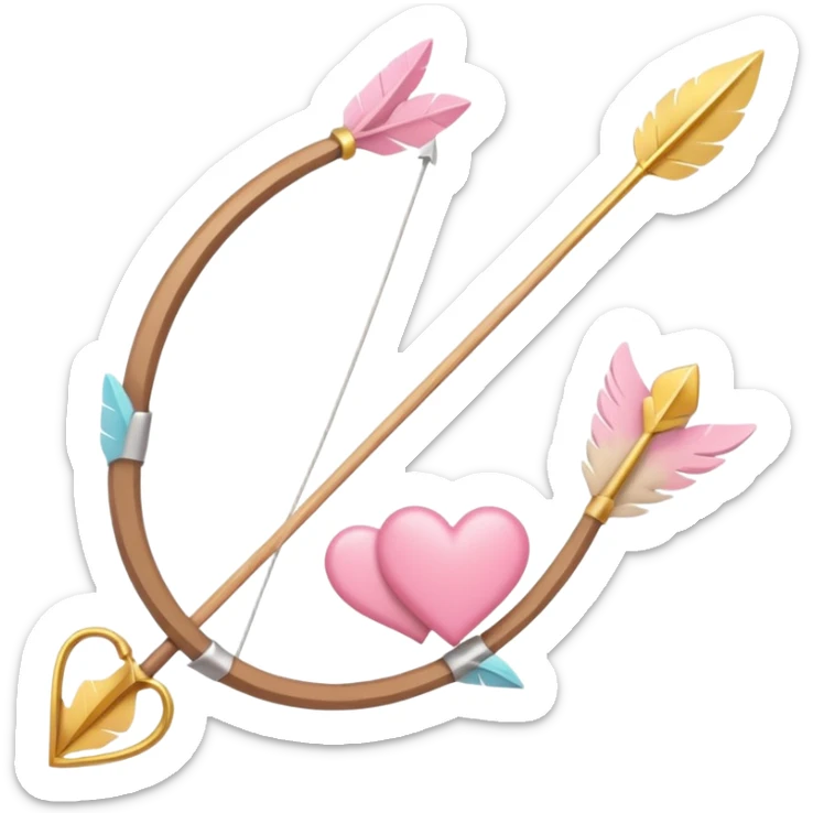 Cupid's bow and arrow with a heart tip in soft pink, beige and yellow pastel light sticker
