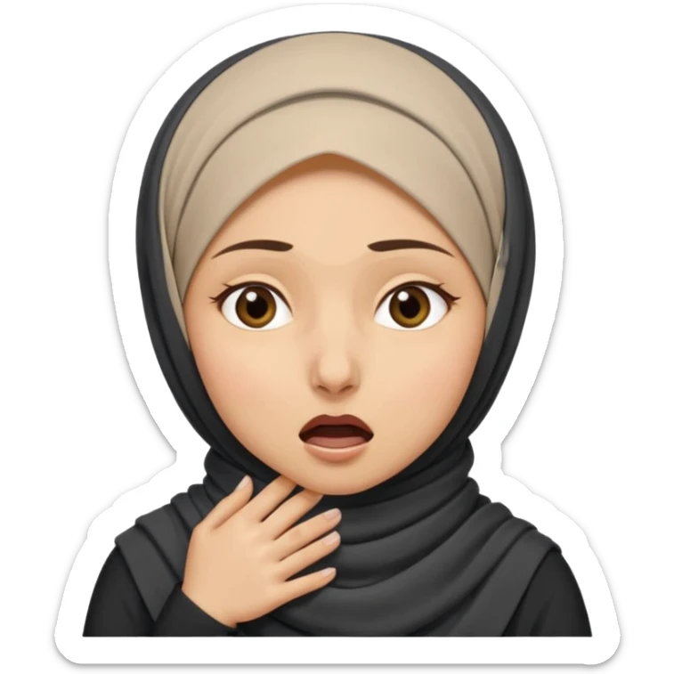 A light hijabi woman choking herself out of frustration but she's nonchalant  sticker