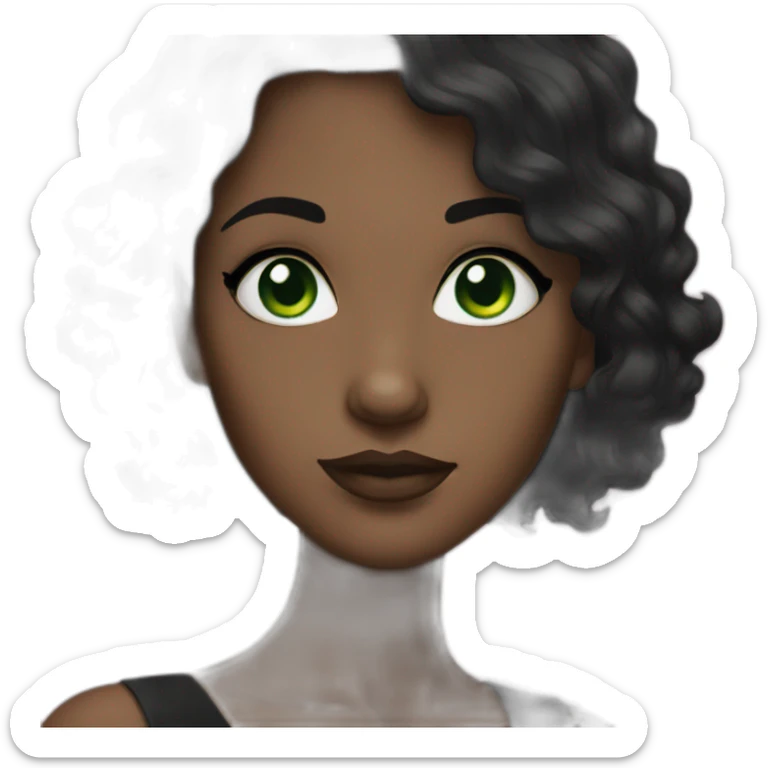 Woman with green eyes and black wavy hair wearing a black dress sticker