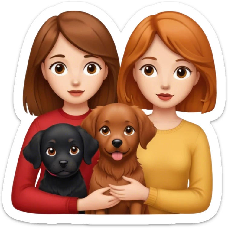 Little black dog red golden retriever and girl with brown hair sticker