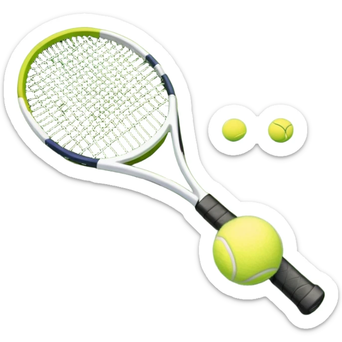 A tennis racket and ball on a grass or hardcourt surface, symbolizing the sport. The racket has a sleek design with tightly strung strings, while the bright tennis ball rests nearby, capturing the essence of precision, agility, and competition. sticker