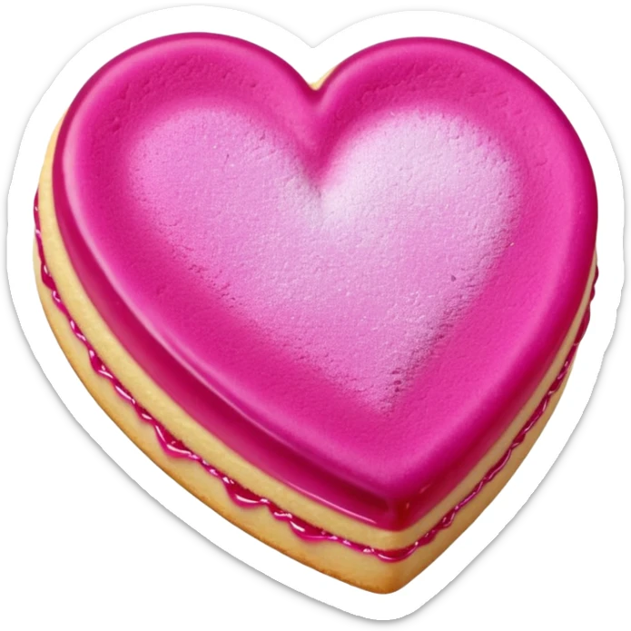 Realistic shortbread cookie in the shape of a heart with Fuchsia color jelly middle filling and sprinkled powder sugar on top. sticker