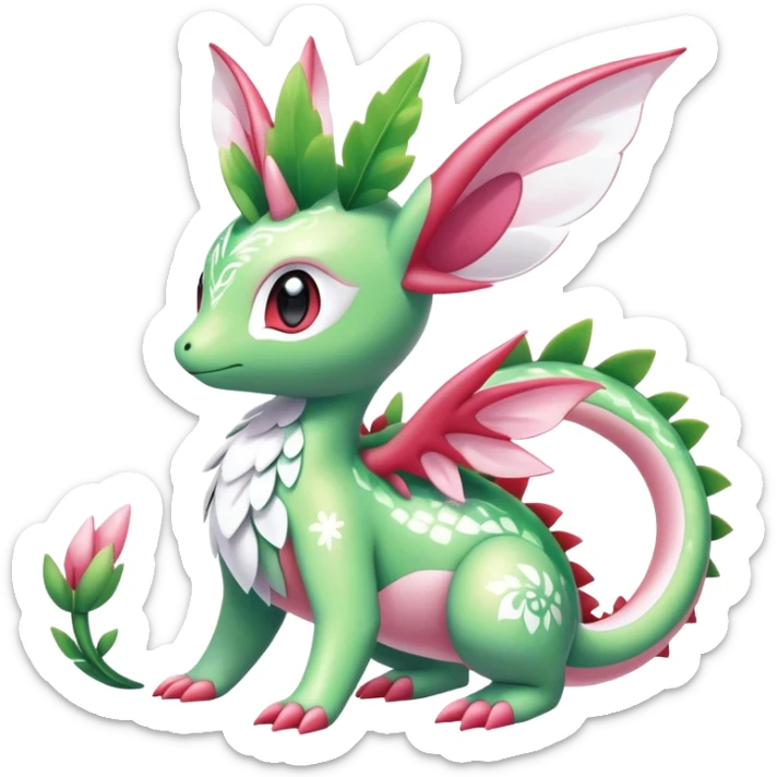 Shiny Exotic Cute Majestic Ethereal Sparkly Flygon-Sylveon-Shaymin-Meganium-Hybrid-Creature with white pattern-markings sticker