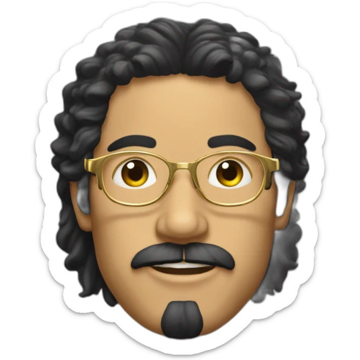 greek guy with big 80s gold eyeglasses, black hair mullet and beard sticker
