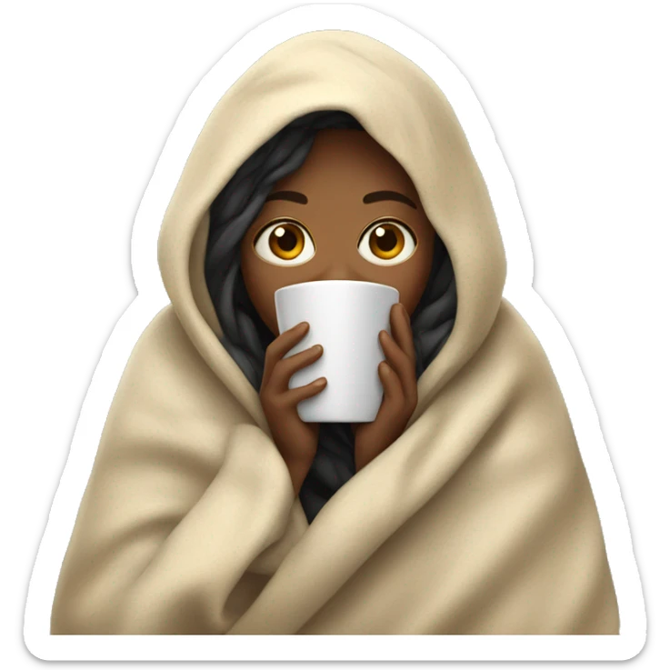 girl inside a blanket sipping coffee eyes closed sticker