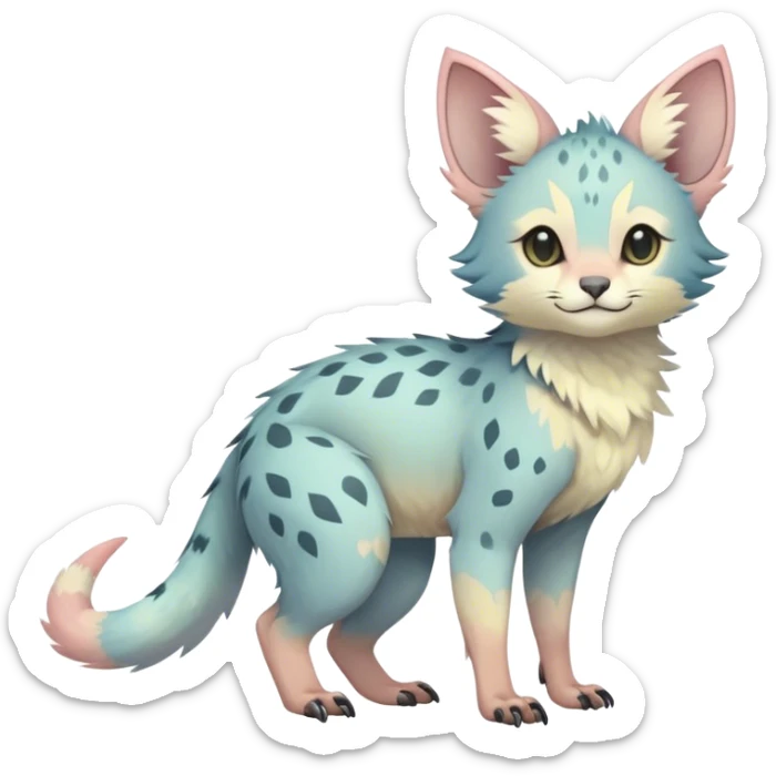 Feral Rare Fantasy cute pastel Vernid-Trico-species by LiLaiRa, markings, tufted ears, full body sticker