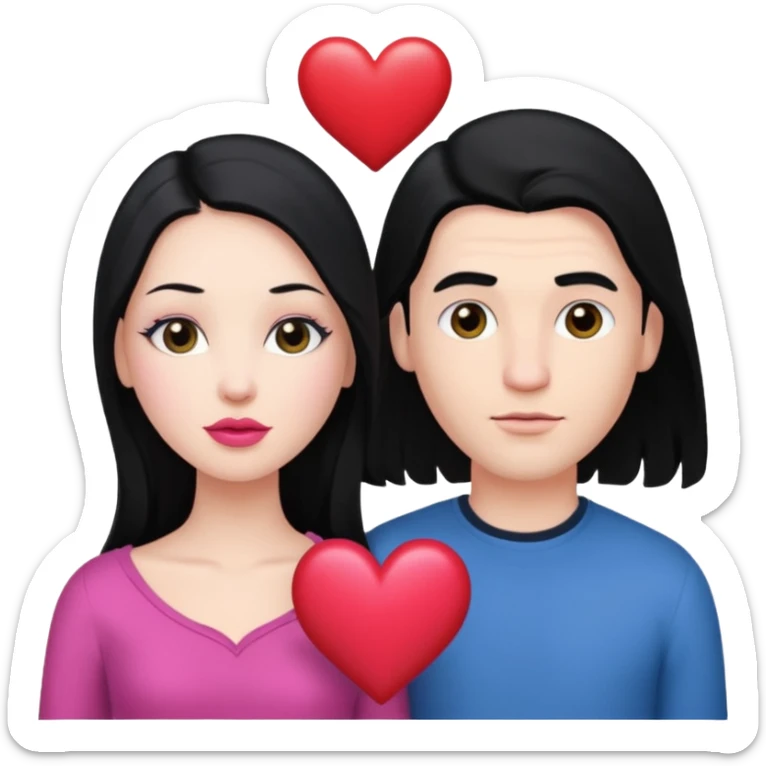 👩🏻‍❤️‍💋‍👨🏻 this one but the man should be bald. white woman with long black hair and white bald young man  and a heart between their heads. she has pink lips sticker