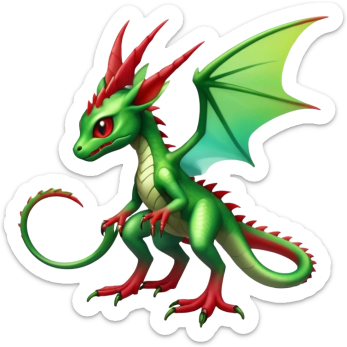 Cool Edgy Green Red ethereal badass punky Fionbri-Vernid-Trico-Flygon-animal-creature full body sticker