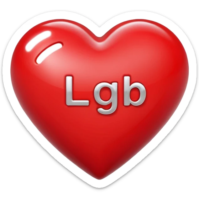 A photograph of a high-quality 3D heart-shaped emoji with a polished, glossy finish.The texture is smooth and candy-like, with a glass-like sheen that gives it a modern, high-end aesthetic. Add text as "LGB" in centre of heart sticker