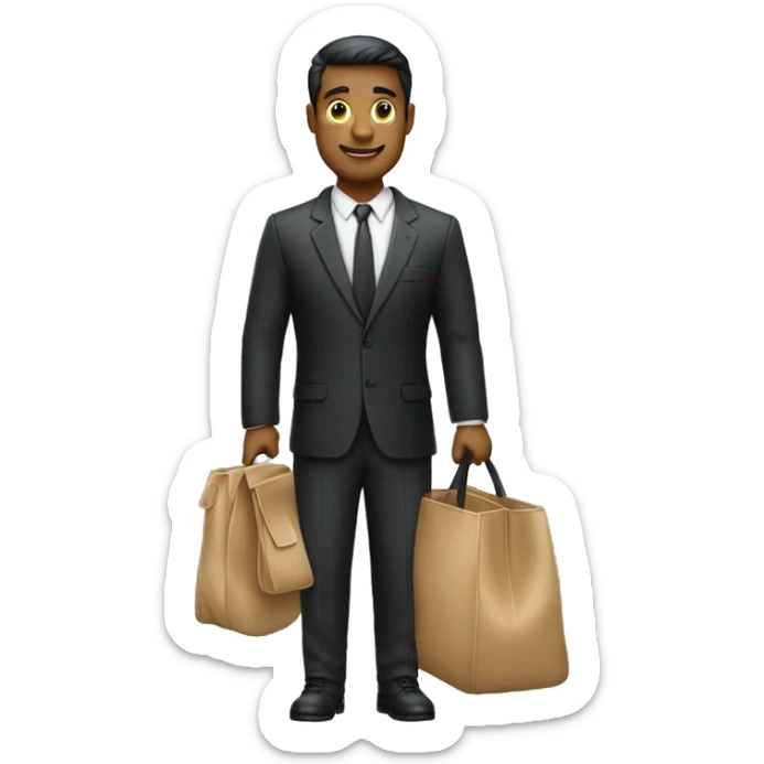 Homme d’affaire en vêtements noir avec des grands pieds et une mallette  sticker