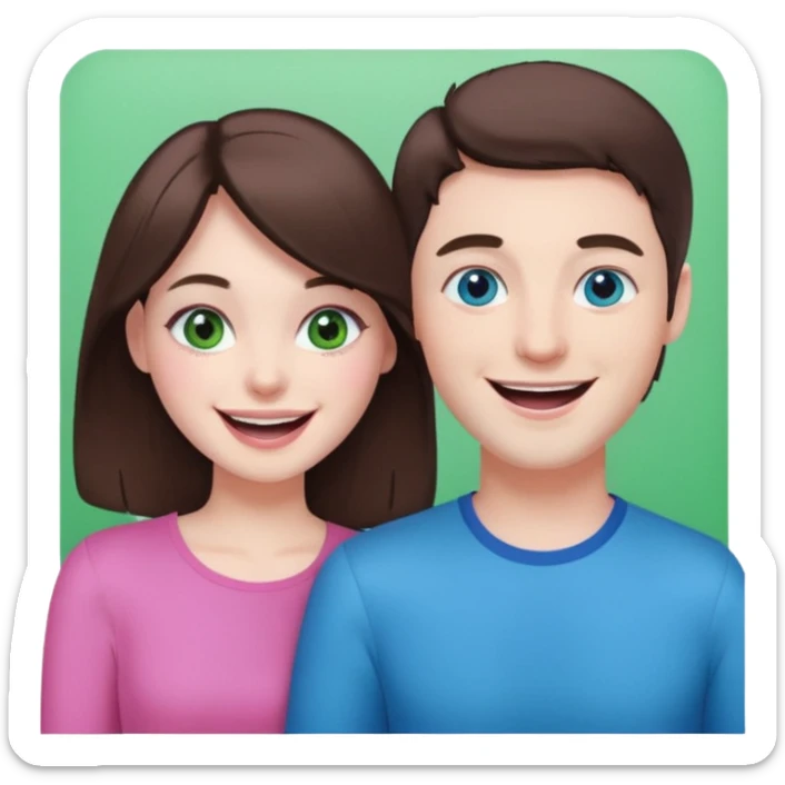 pink polaroid photo of a couple thats white with brunette hair blue and green eyes sticker