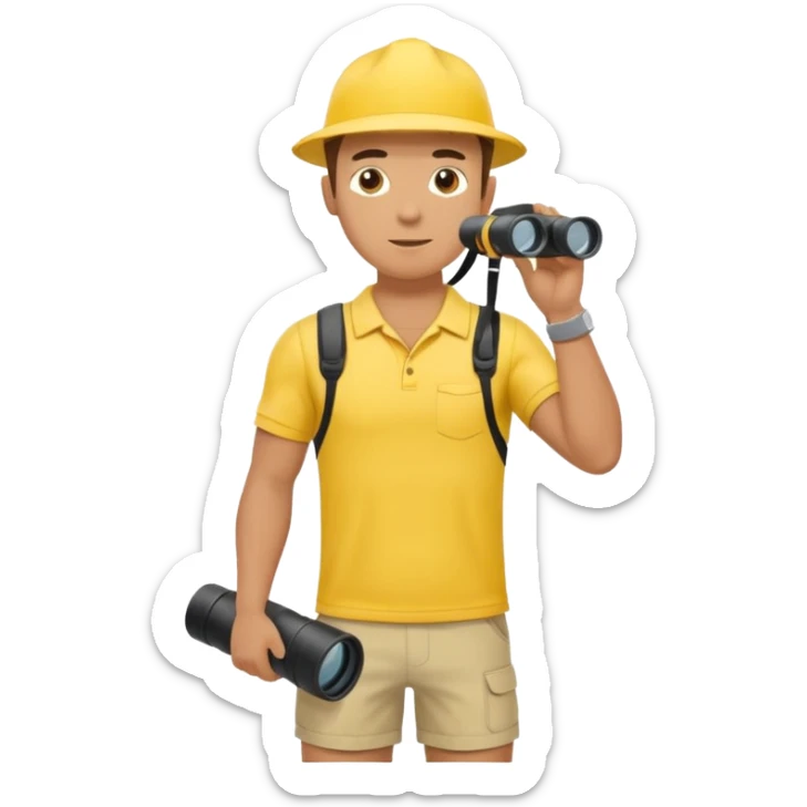 Male lifeguard – yellow shirt, binoculars in hand, scanning the sea, full body sticker