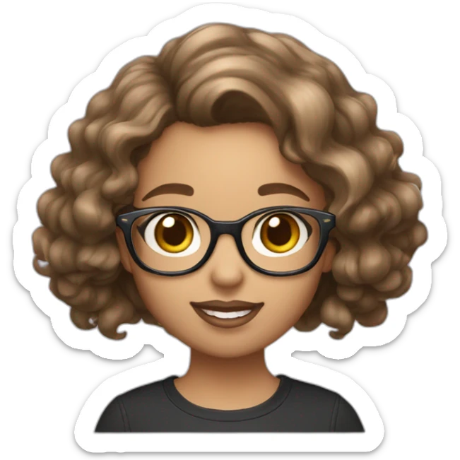 a girl with wavy hair glasses with the hello kittu raibon sticker