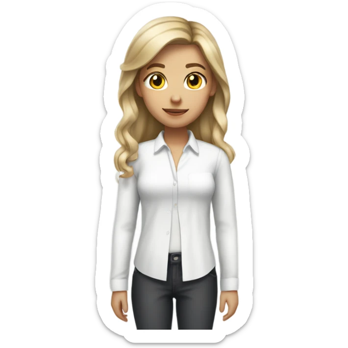 girl with dark blonde hairs with a white shirt and a white ribbon in hair sticker