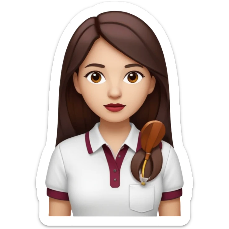 architect woman light skinned dark brown hair in WHITE POLO, long hair but then wearing proper architeture attire maroon touch of colors sticker
