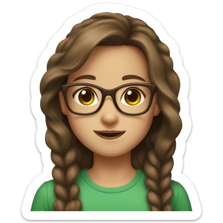 Emoji portrait of girl brown hair green glasses wearing a berre  sticker
