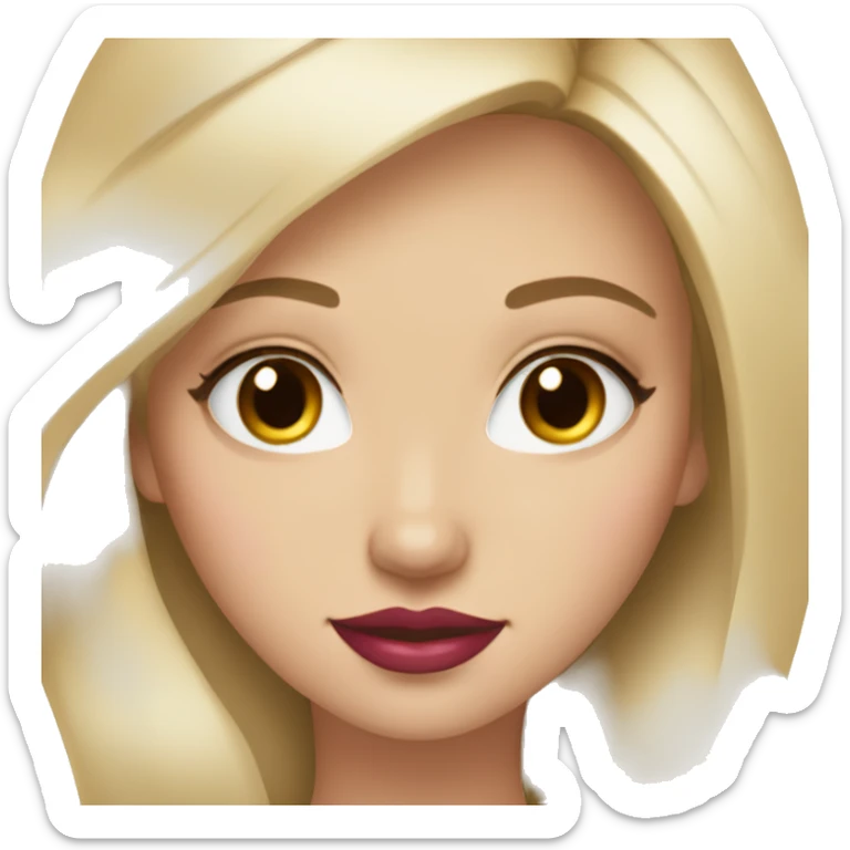 Blonde girl , white skin, this brown eyes ang red manicure and pink lipstick  sticker