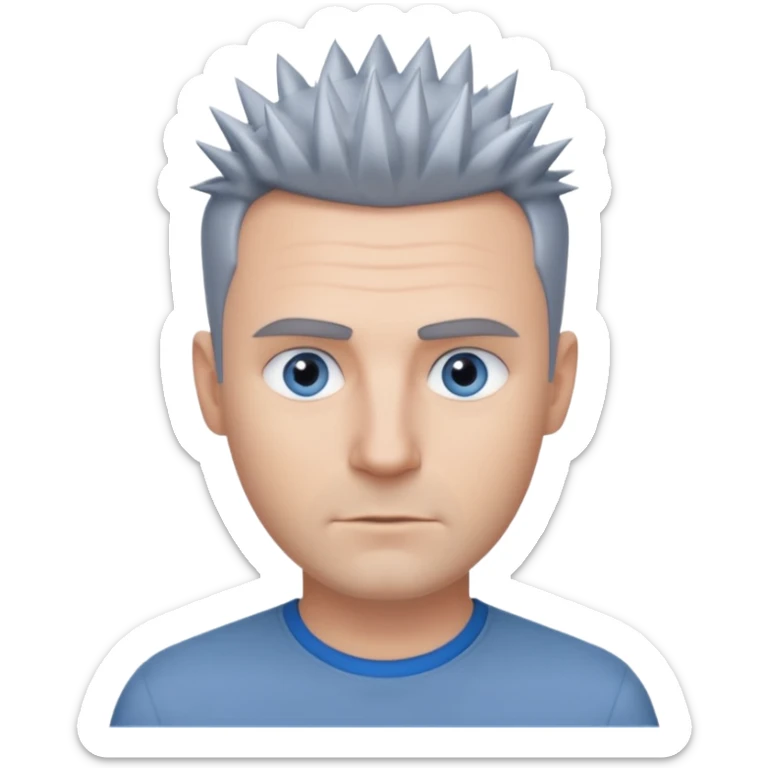 40 yr old white man short spike hair grey dress shirt blue eyes no smile sticker