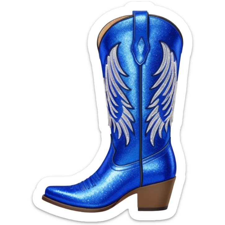 Realistic cobalt blue fashion cowgirl boots with sparkly shiny glitter fringe sticker