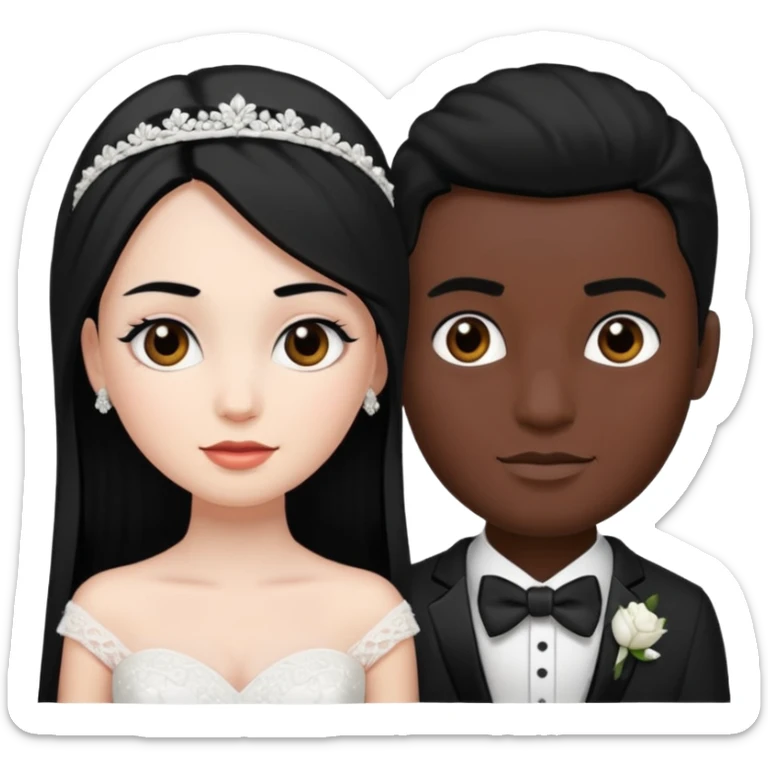 White skin Bride with black hair black eyes and dark skin groom with black hair black eyes sticker