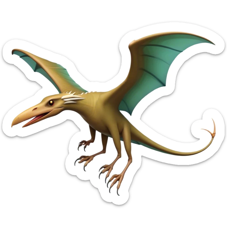 Cinematic Noble Pterodactyl Portrait Emoji, Poised and soaring, with a slender, aerodynamic body, expansive leathery wings outstretched, a long pointed beak, and keen, piercing eyes that exude aerial grace, Simplified yet sharply defined features, highly detailed, glowing with a soft, ethereal radiance, high shine, intelligent and commanding, stylized with an air of prehistoric flight mastery, focused and graceful, soft glowing outline, capturing the essence of a watchful and confident Pterodactyl that appears ready to glide out of the screen with effortless majesty! sticker