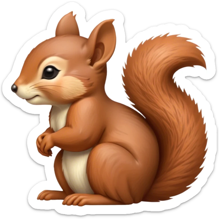Beautiful and Majestic Squirrel Portrait Emoji, Head and body rendered in serene repose with a gentle, content smile and softly closed eyes, showcasing a delicately textured, bushy-tailed form and perky little ears, Simplified yet exquisitely endearing features, highly detailed, glowing with a soft, drowsy woodland light, high shine, relaxed and utterly enchanting, stylized with an air of timeless forest majesty, soft glowing outline, capturing the essence of a beautiful and majestic squirrel that embodies the pure charm of nature! sticker