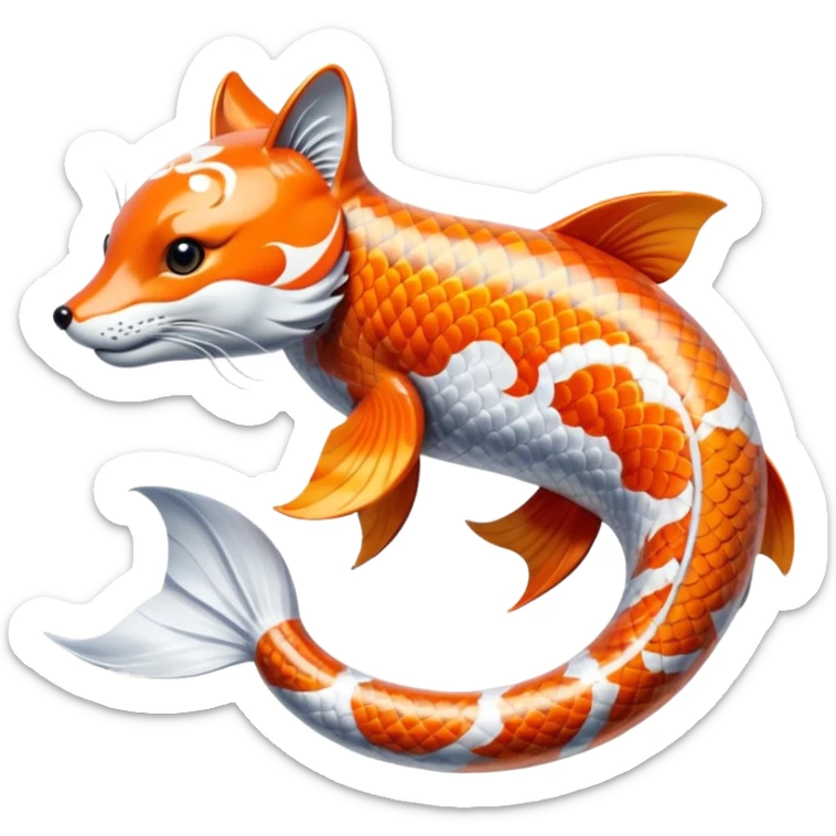 Exotic Tropical Floral Swirl-Patterned Tribal Pretty Asian ornate painted Japanese aesthetic beautiful shiny pretty glossy smooth elegant Koi-Fish-Kitsune-fox-Yokai-animal-creature with tiger stripes on it sticker
