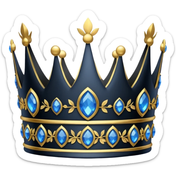eine schwarze krone mit ein wenigen verzirten goldblätter und blauen edelsteine sticker