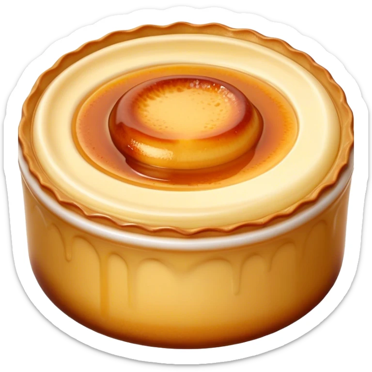 Cinematic Realistic Cr√®me Br√ªl√©e Dessert Emoji, depicted as a rich custard with a perfectly caramelized sugar top rendered with exquisite textures and warm, inviting lighting. sticker