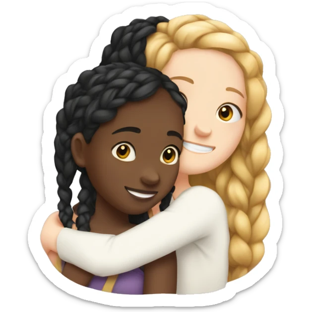 A black girl with braids hugging a white girl with wavy hair  sticker