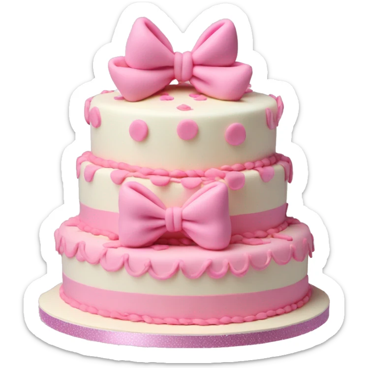 3 tier cake with bows and vintage frosting design  with pink balloons  sticker