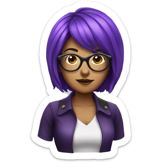 Purple/Black Hair Female With Ram Horns and Glasses. sticker