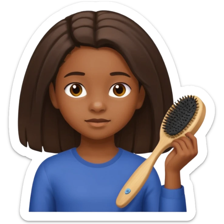 A black 12 yr old girl brushing her shoulder length hair sticker