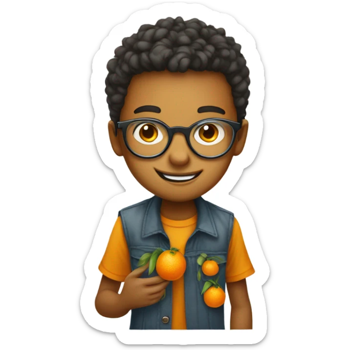 portrait of a stylish boy with mandarin oranges for chinese new year plus round metal frame specs sticker