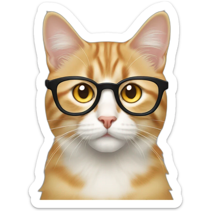 white male with blue eyes and transparent round glasses with Ginger siberian cat with yellow eyes sticker