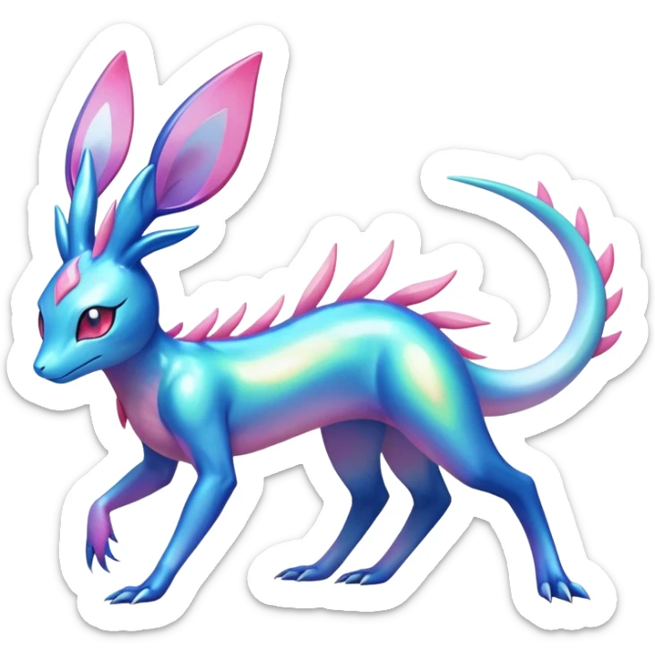 Colorful Shiny Exotic Amaura-Salandit-Aurorus-Sylveon-Fakémon-hybrid-creature (full body)  sticker