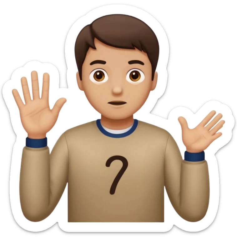 Man shrugging with the number 6 above his left hand and the number 7 above his right hand sticker