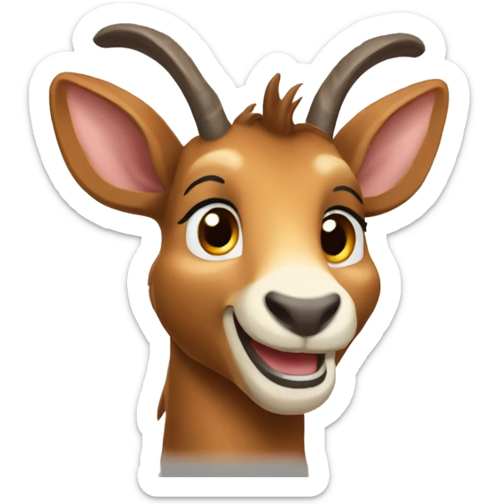 happy smiling brown chamois pointing to the left side with his hoof sticker