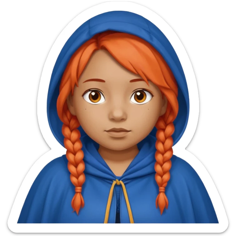 red orange braids hair girl, tan skin, fat, wear blue cloak sticker
