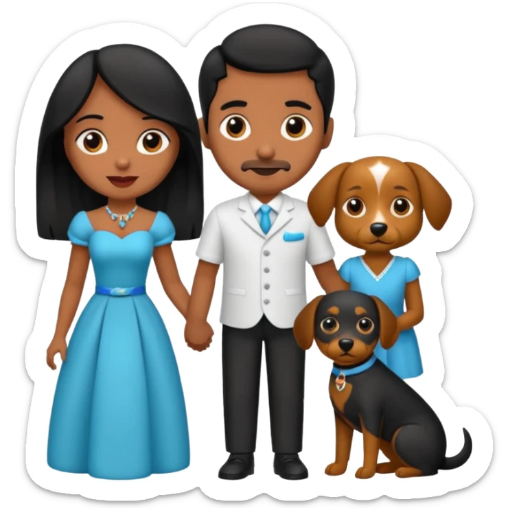 Pareja de novios, pelo negro ambos, y con dos perritos pincher en brazos sticker
