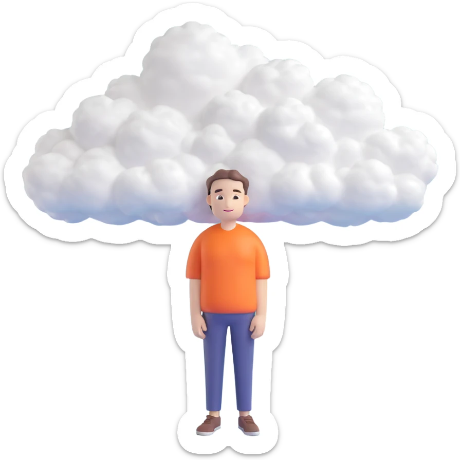 person made entirely of bright, puffy, convex clouds, shoulder height sticker