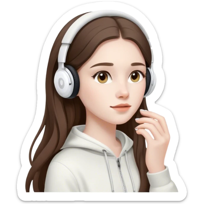  beautiful pale brunette girl with long hair listening to music in airpods sticker