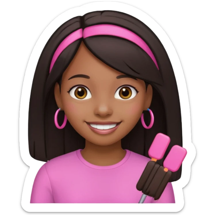 a black girl with straight hair and pink clips in the front sticker