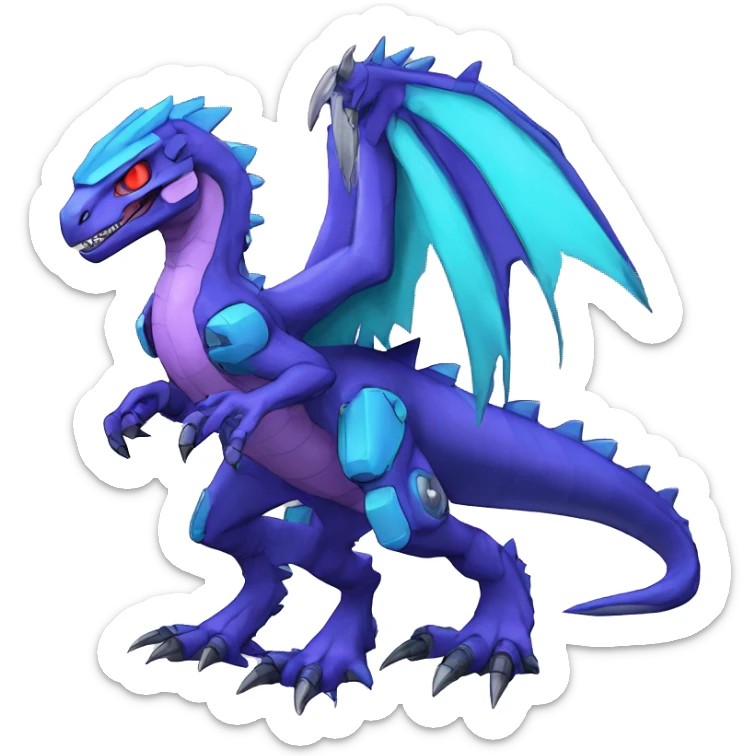  Cool Edgy Purple Blue Digimon-Fakemon-Guilmon-Velociraptor-Dragon-Mecha full body sticker