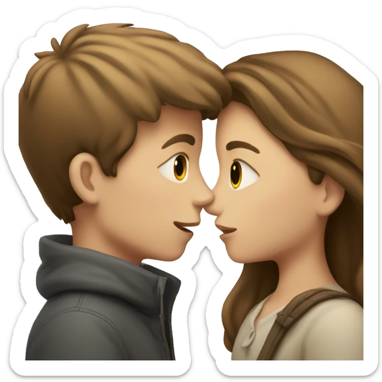 A pale brunette boy and a pale brown-haired girl kissing sticker