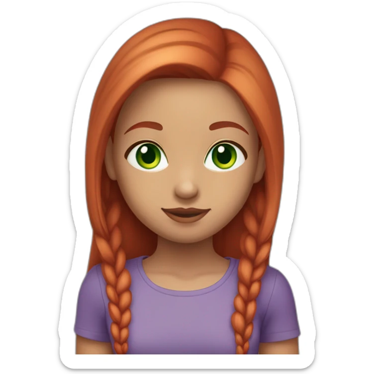 cute girl with straight long red hair (middlepart), green eyes, silver earrings and a purple shirt she ist looking fabulous sticker