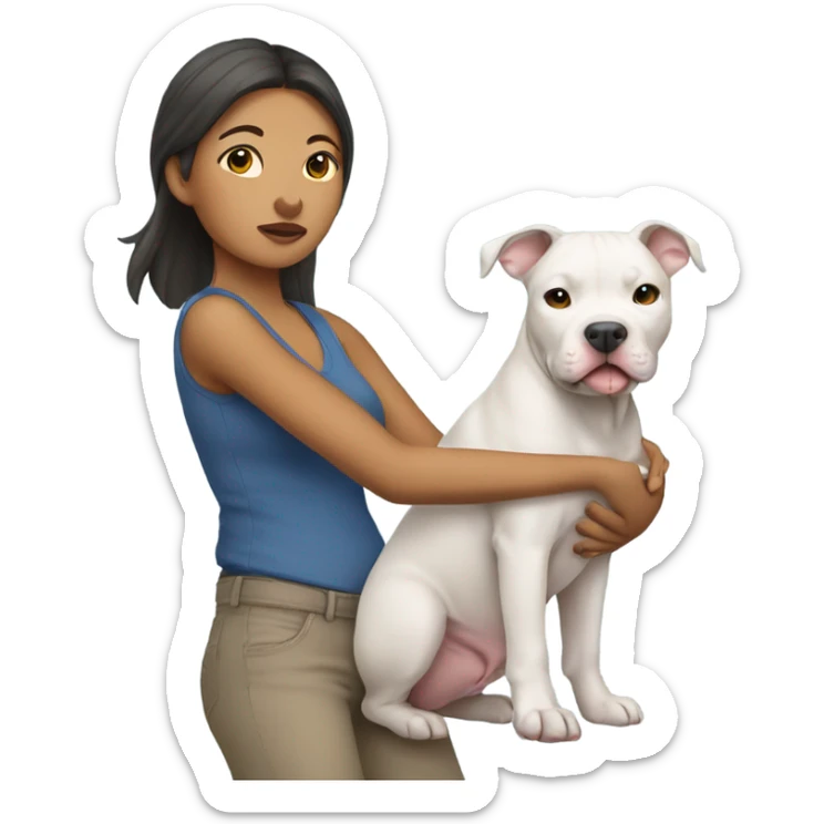 Filipino woman holding gray pit bull puppy sticker