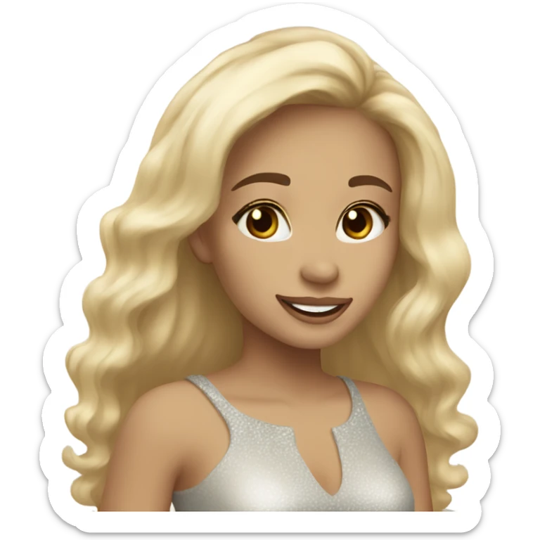 Light skinned Blonde hair brown eyes girl wishing a Happy New Year sticker