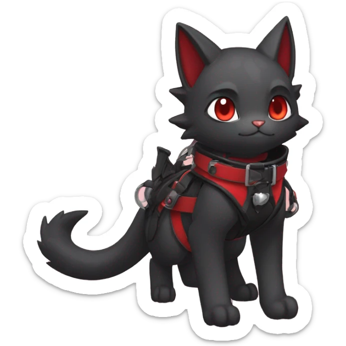 cool edgy black punk red ethereal fantasy nargacuga-bat-cat-Fakemon collar harness full body sticker