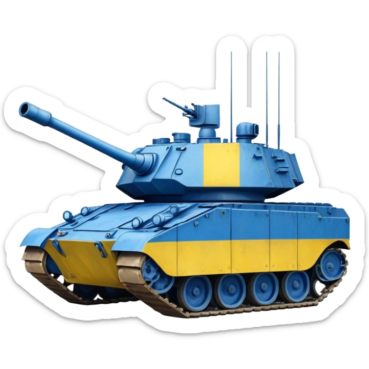Tank with Ukrainian blue and yellow flag colors, military combat vehicle sticker